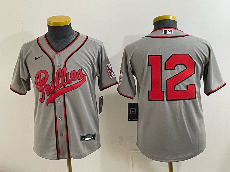 Youth 2026 Philadelphia Phillies #12 grey Game Nike MLB Jersey 083000->youth mlb jersey->Youth Jersey